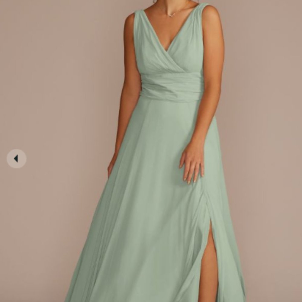 Long Chiffon Surplice Tank Bridesmaid Dress - Dusty Sage 2